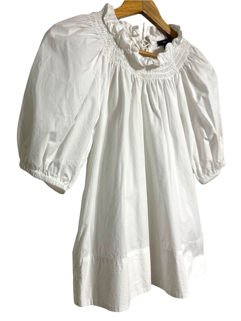 J Crew Smocked Neck Puff-Sleeve Lace Up Back Cotton Poplin Top in White Sz S - Picture 11 of 12